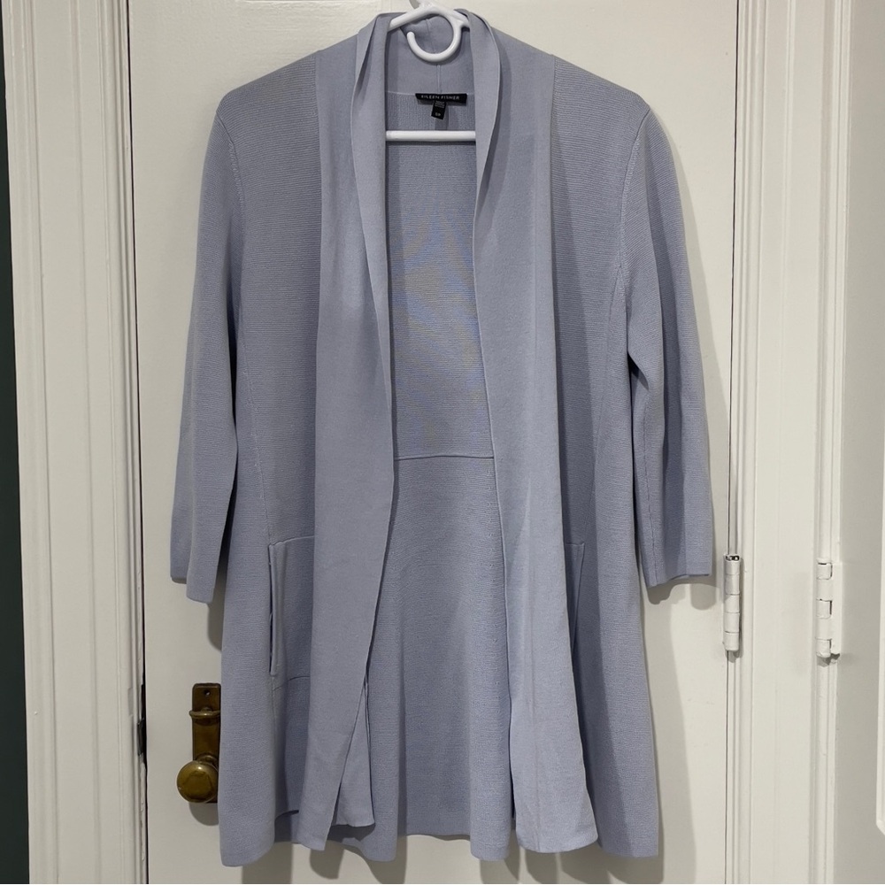 Eileen Fisher Silk Organic Cotton Open Front Cardigan Small S/P Sweater  Blue